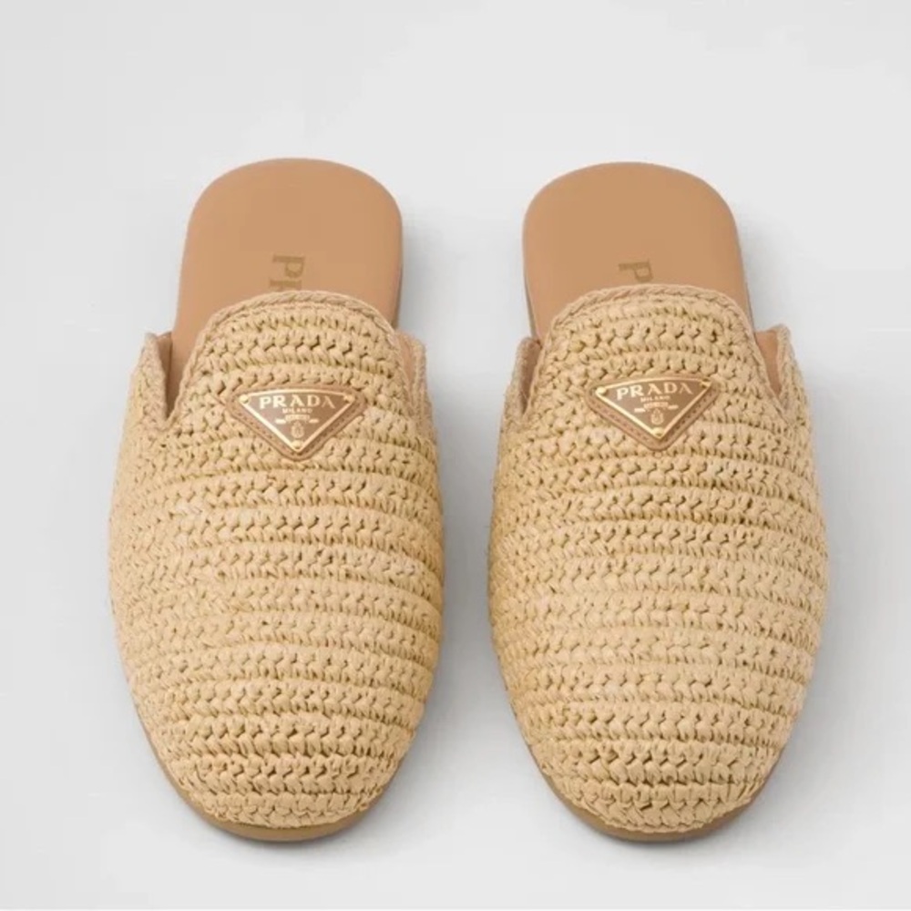 Prada Beige Woven Slip-On Shoes